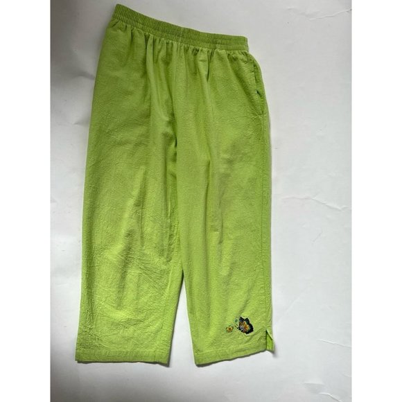 Fashion Classics Womens Cropped Pants Green Embroidered Butterfly Pockets XL - Picture 1 of 10